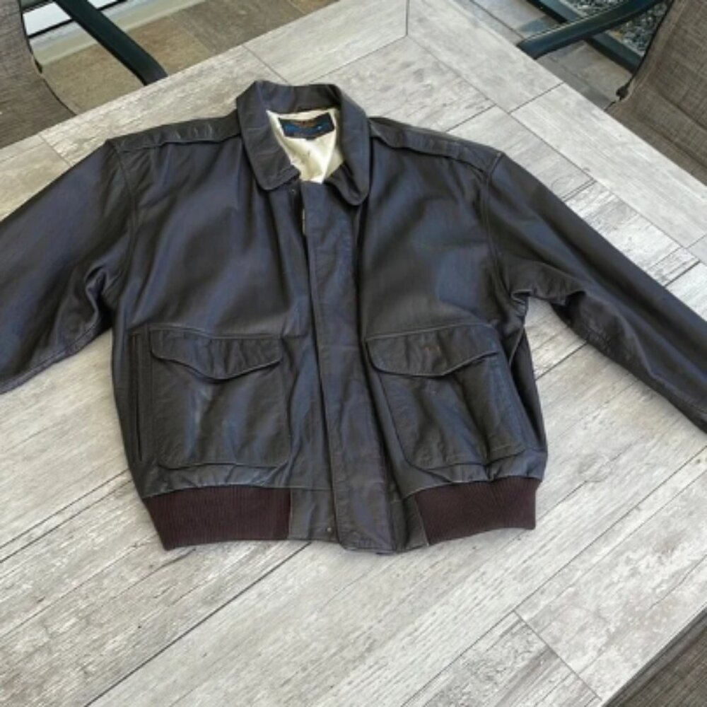 Brown Bomber Jacket with Ribbed Waistband